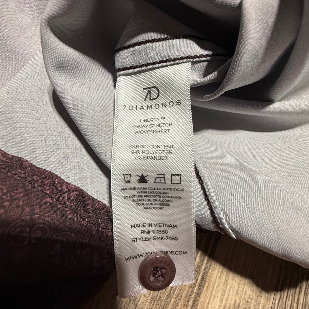 7 Diamonds Liberty Shirt Burgundy Geometric Stretch Minimalist - Picture 5 of 5